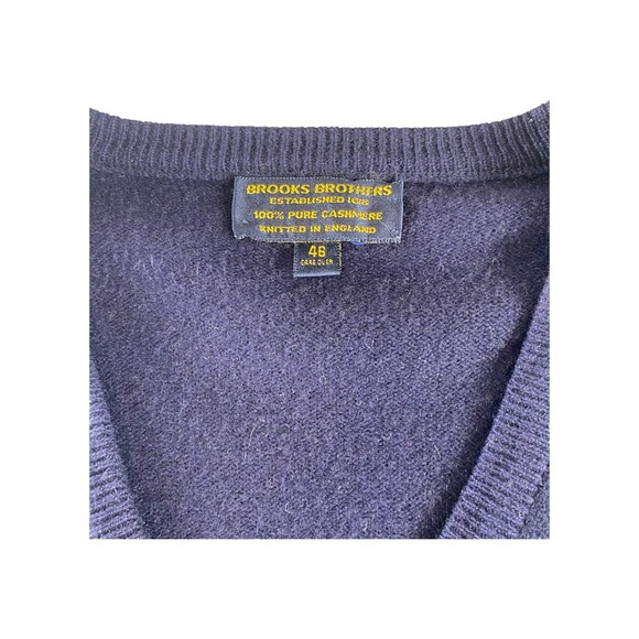 Brooks Brothers Mens Pure Cashmere V Neck Sweater Vest Navy Size 46 - Picture 3 of 7